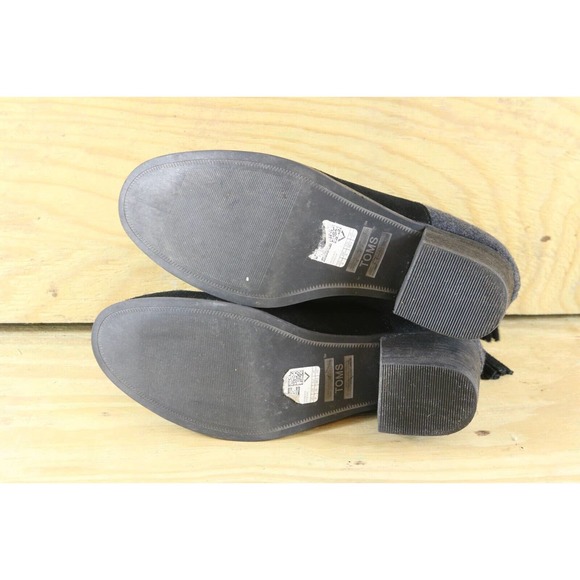 Toms Leila Womens 8 Suede Ankle Boots Zip Back Black Gray Tassel Block Heel Shoe - Picture 6 of 6